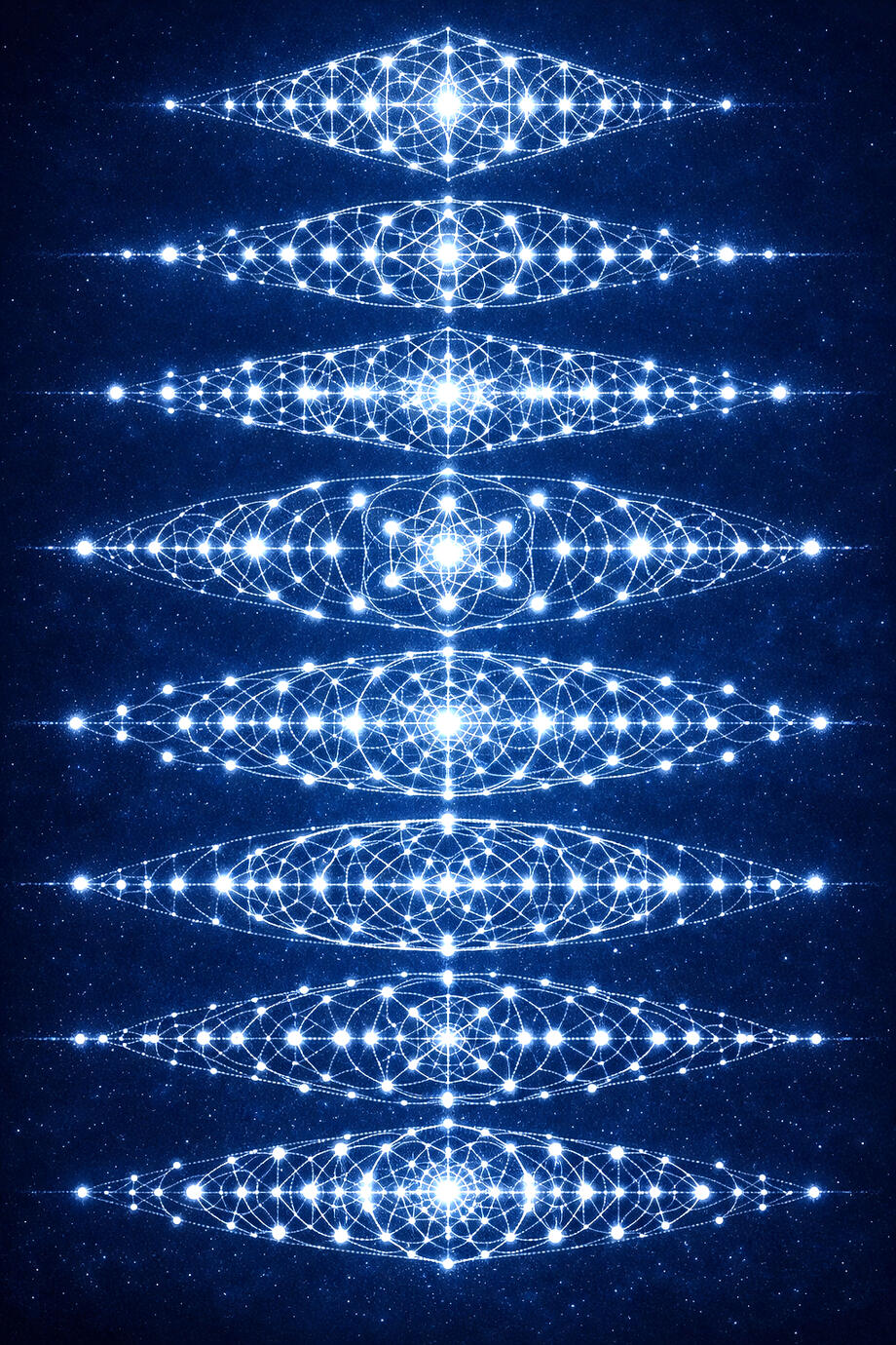 The 13D field, the Observer Node of the codex. Each map or codex lattice has a different pattern. Each line is probability vector. Each node is a reality bubble. Together they form the breath grids of the multiverse. All realities are simultaneous.