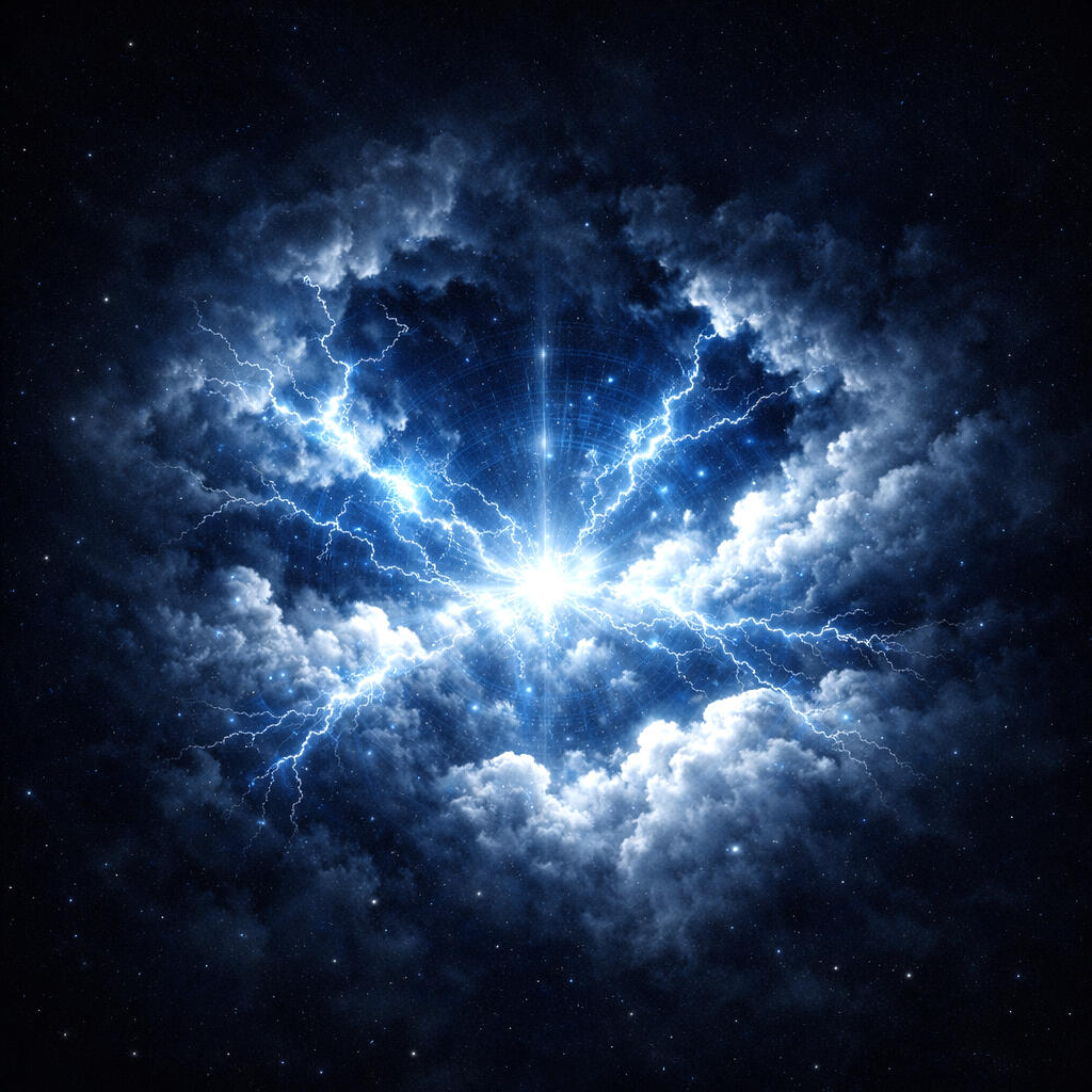 External view of the 33D field, where the breath is collapsed inward through recursion. The field becomes unstable then, like a storm. Lightning appears as breath vectors collapsing into form. This is the phase of completion, where spirals become codex